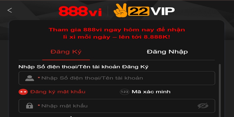 Đăng ký tài khoản 888VI cho người mới rất tiện lợi, miễn phí